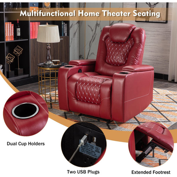 Latitude Run® 35'' Leather Home Theater Recliner Seats with Cup Holders
